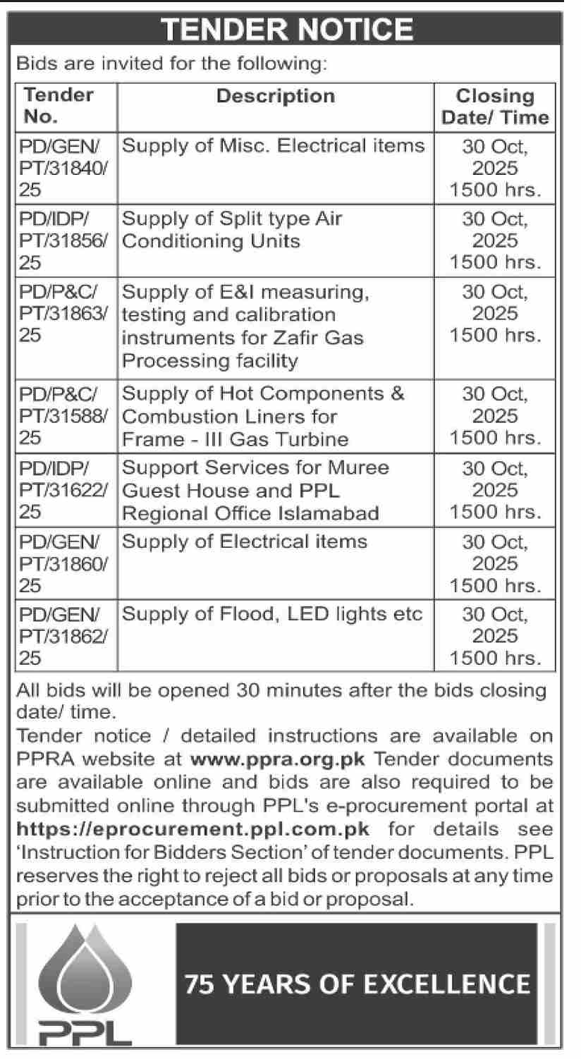 PPL Tender Notice